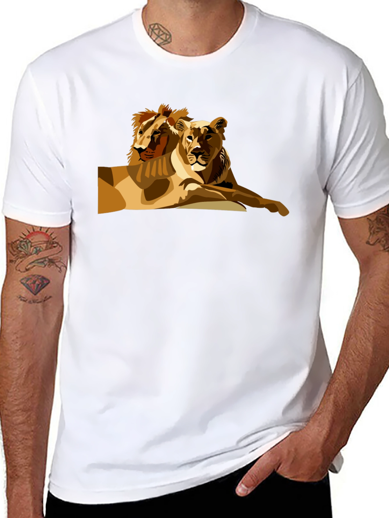 Lion Couple Graphic Black T-Shirt