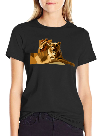Lion Couple Graphic Black T-Shirt