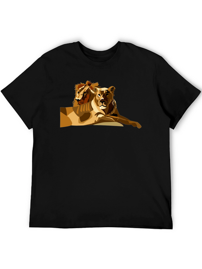 Lion Couple Graphic Black T-Shirt