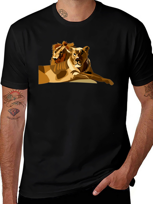 Lion Couple Graphic Black T-Shirt