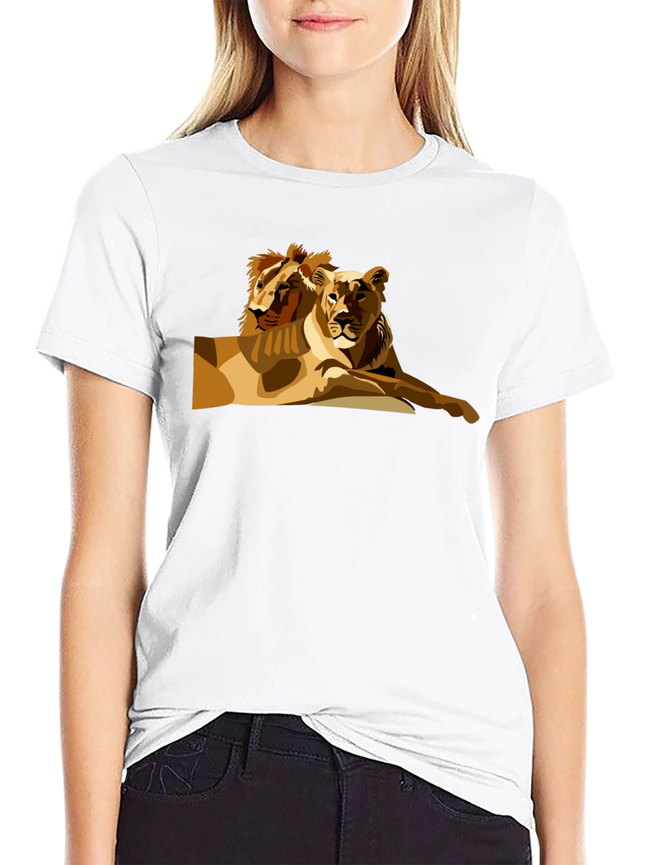 Lion Couple Graphic Black T-Shirt