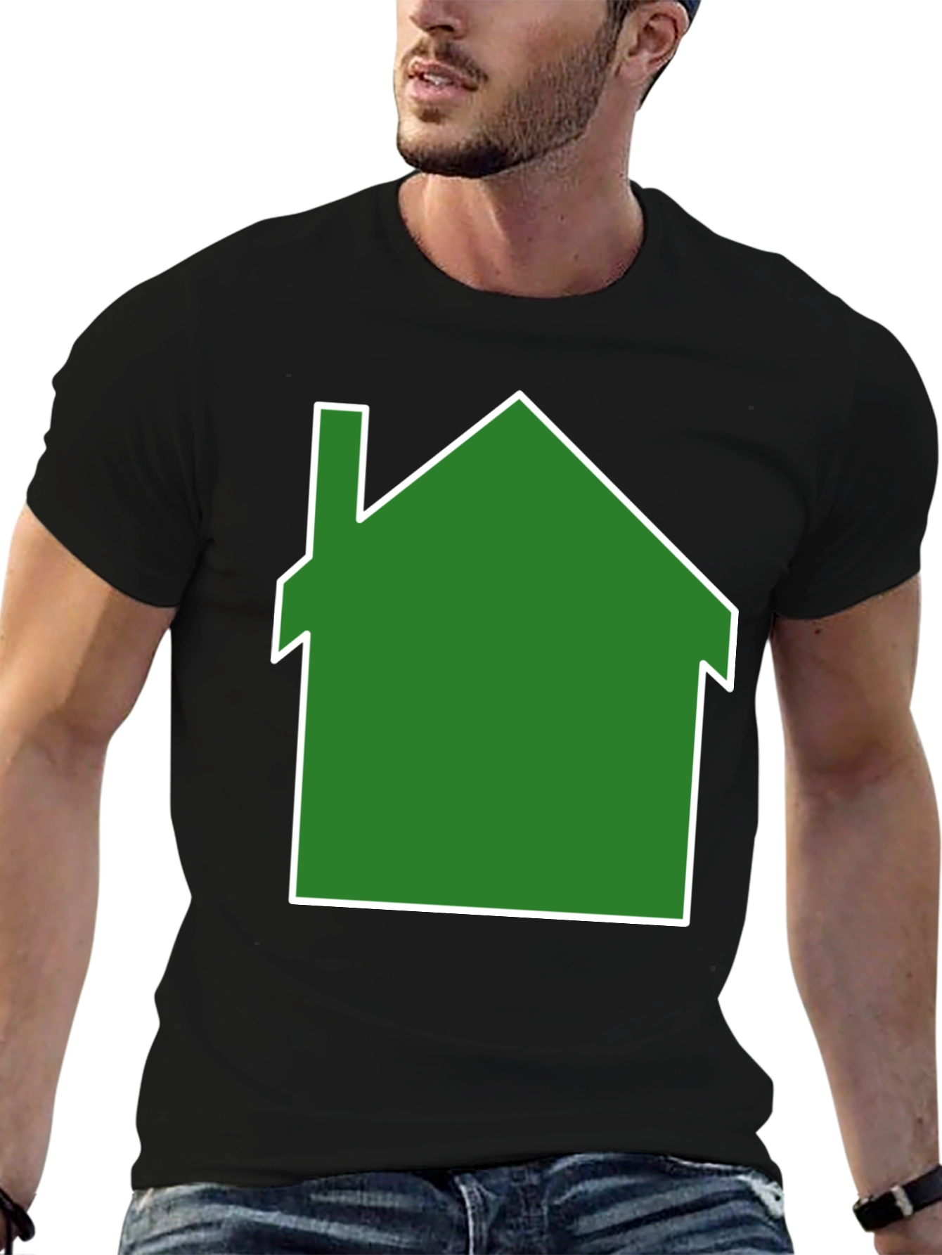 Green House Graphic Print Black T-Shirt