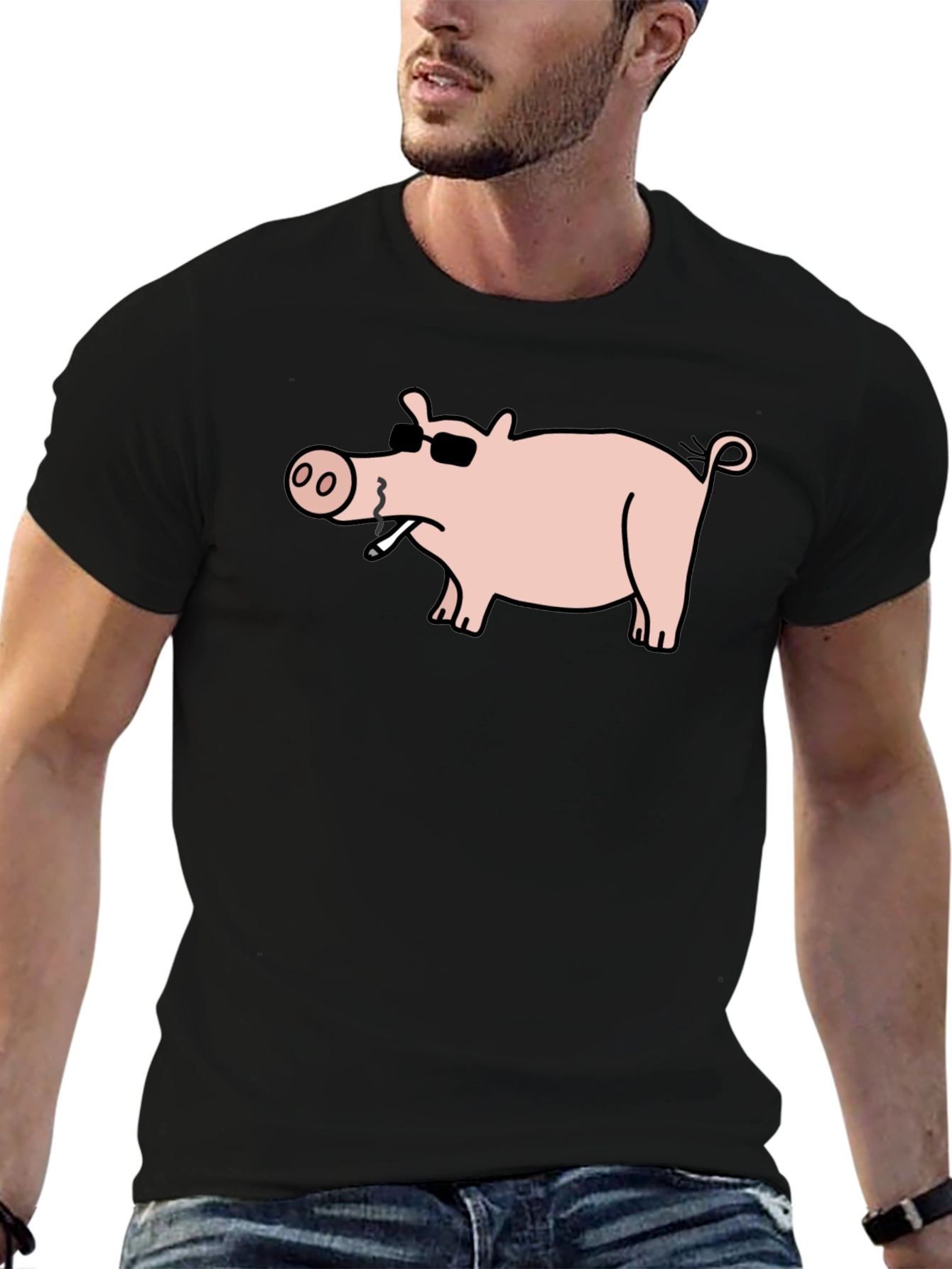 Cool Pig Tee - Black Cotton T-Shirt