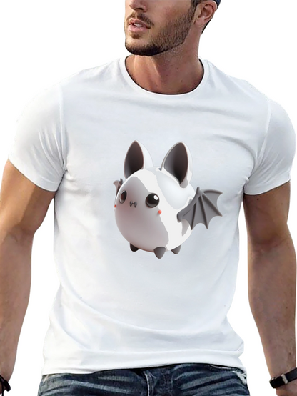 Cute Bat Graphic Tee - Black Cotton Comfort