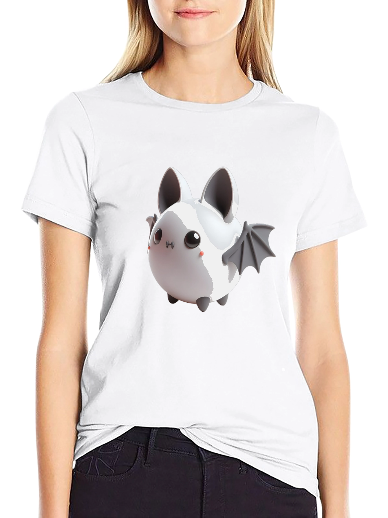 Cute Bat Graphic Tee - Black Cotton Comfort