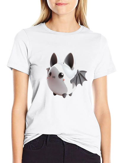 Cute Bat Graphic Tee - Black Cotton Comfort
