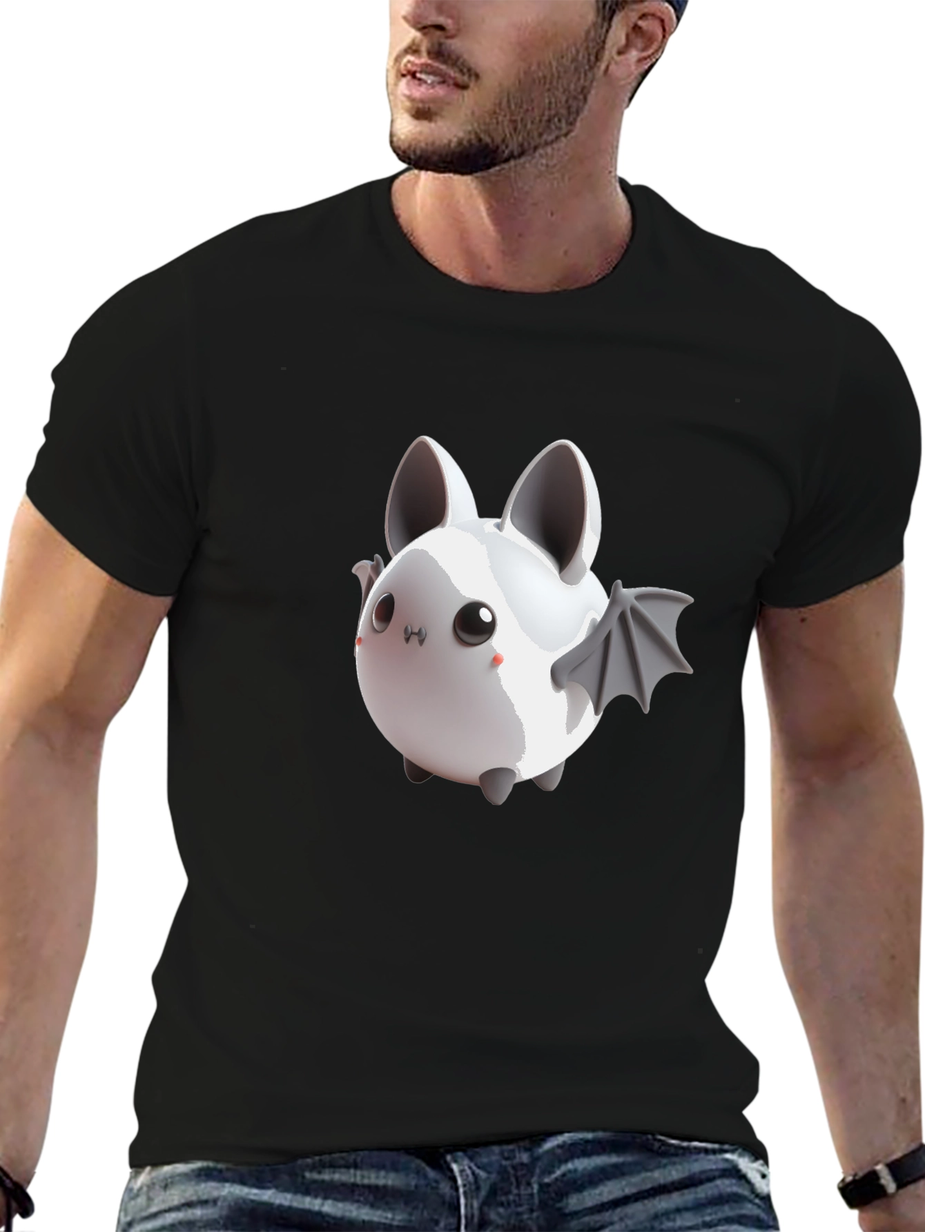 Cute Bat Graphic Tee - Black Cotton Comfort