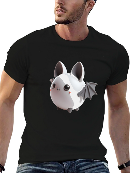 Cute Bat Graphic Tee - Black Cotton Comfort