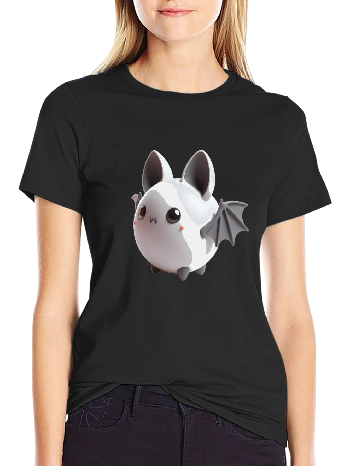 Cute Bat Graphic Tee - Black Cotton Comfort