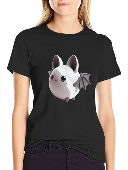 Cute Bat Graphic Tee - Black Cotton Comfort