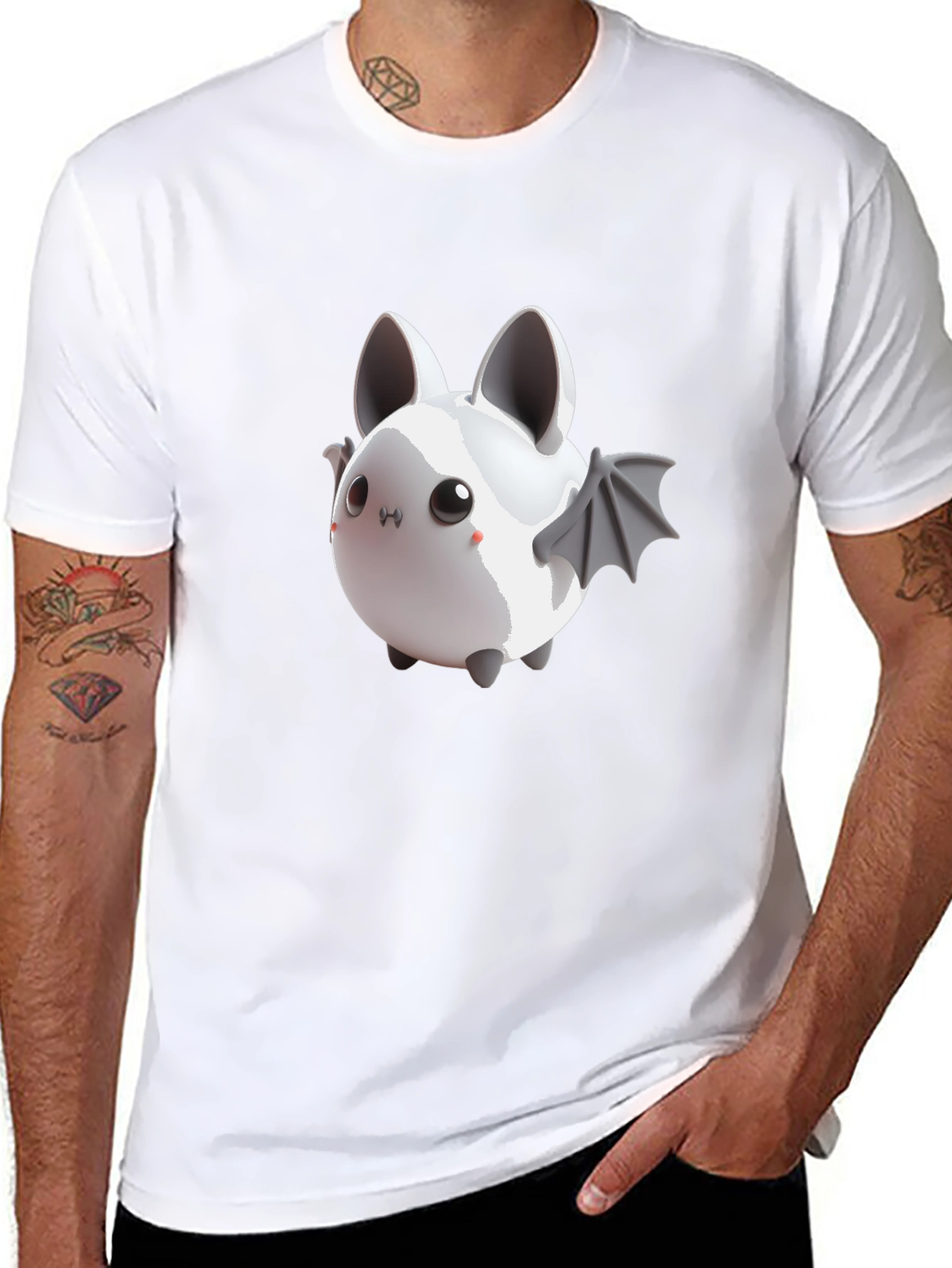 Cute Bat Graphic Tee - Black Cotton Comfort