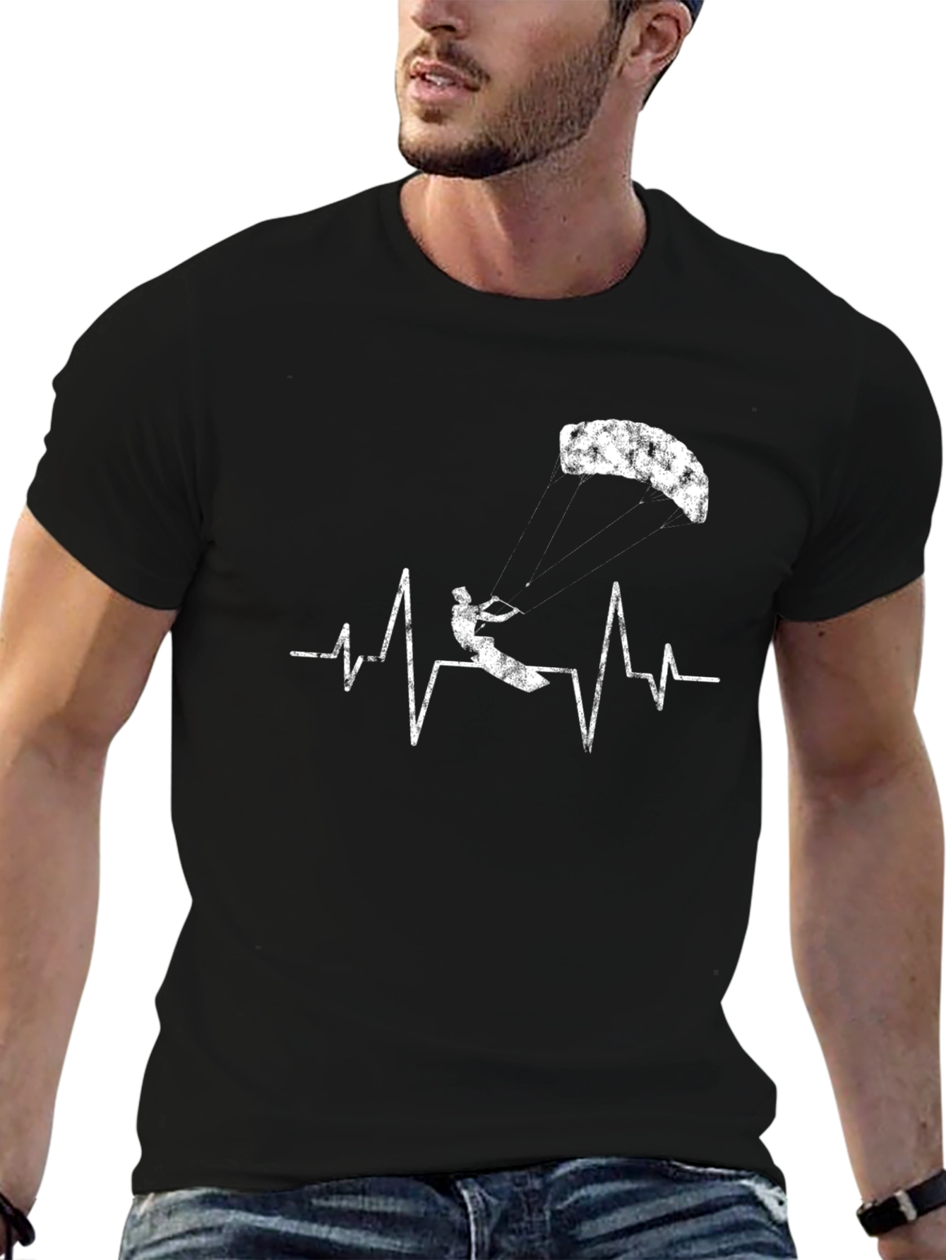 Kiteboarding Heartbeat Graphic Tee - Extreme Sports T-Shirt