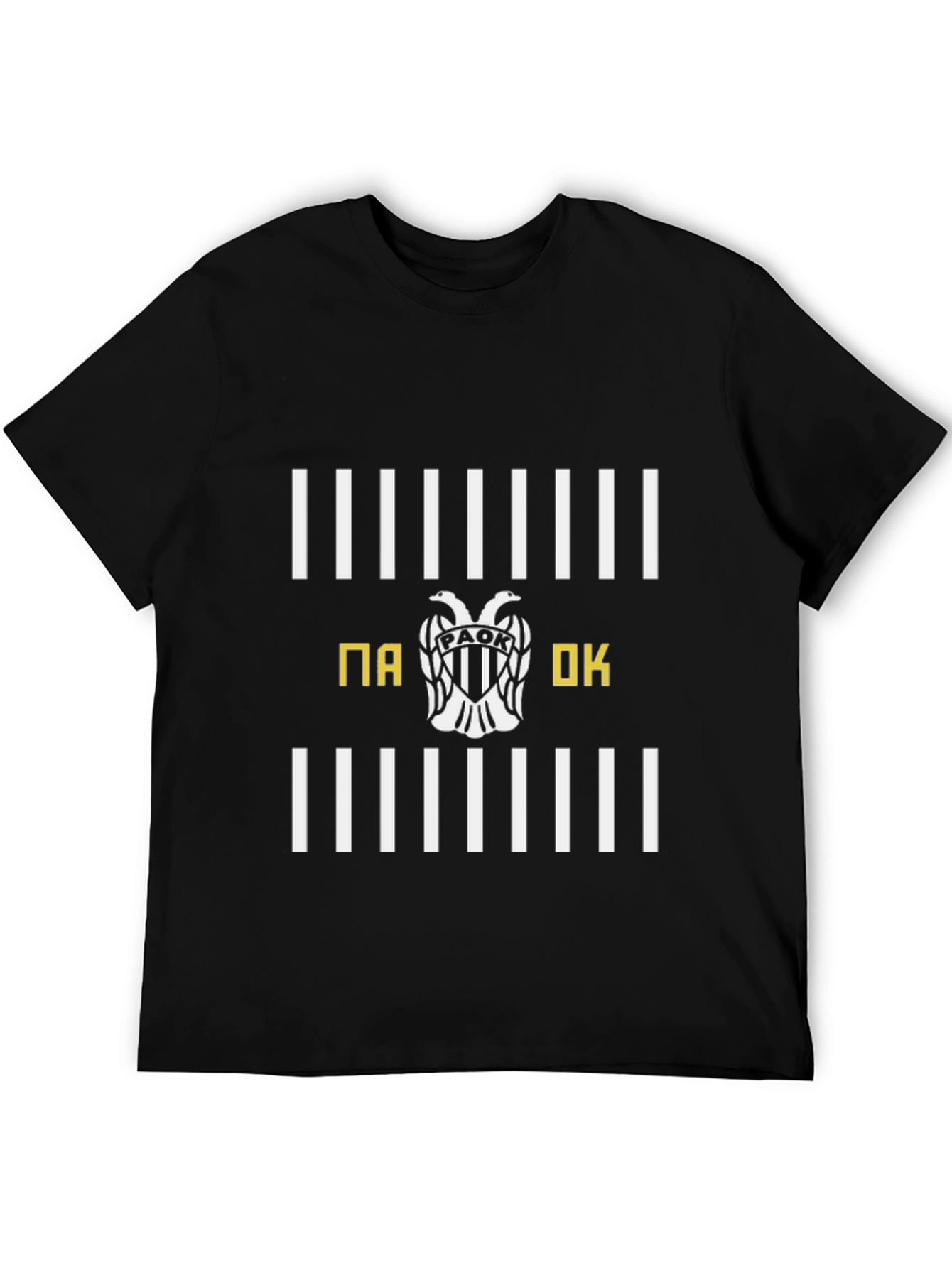 PAOK T-Shirt - Black with White Stripes & Emblem