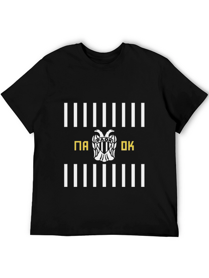 PAOK T-Shirt - Black with White Stripes & Emblem