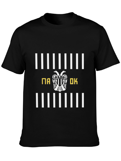 PAOK T-Shirt - Black with White Stripes & Emblem