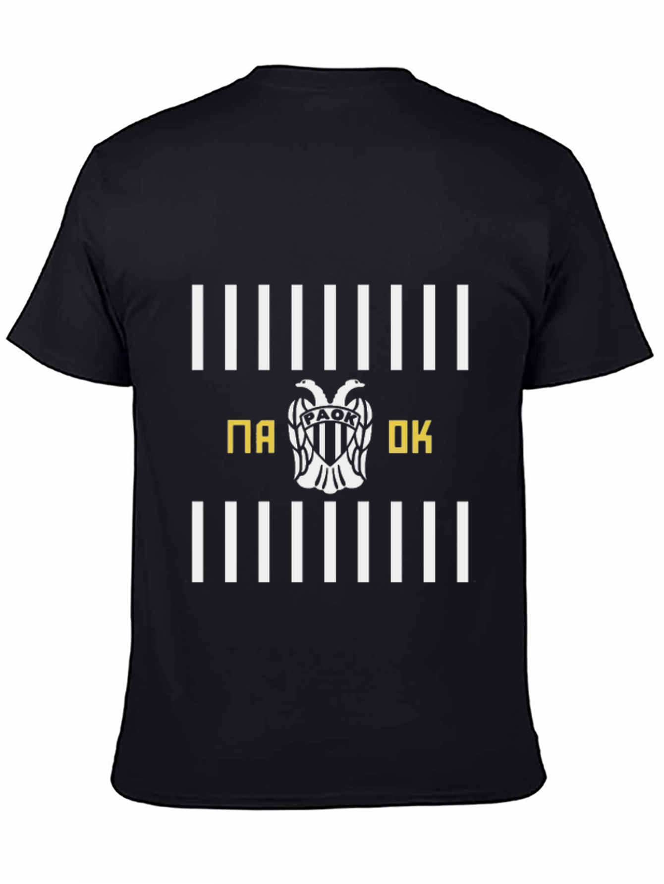 PAOK T-Shirt - Black with White Stripes & Emblem