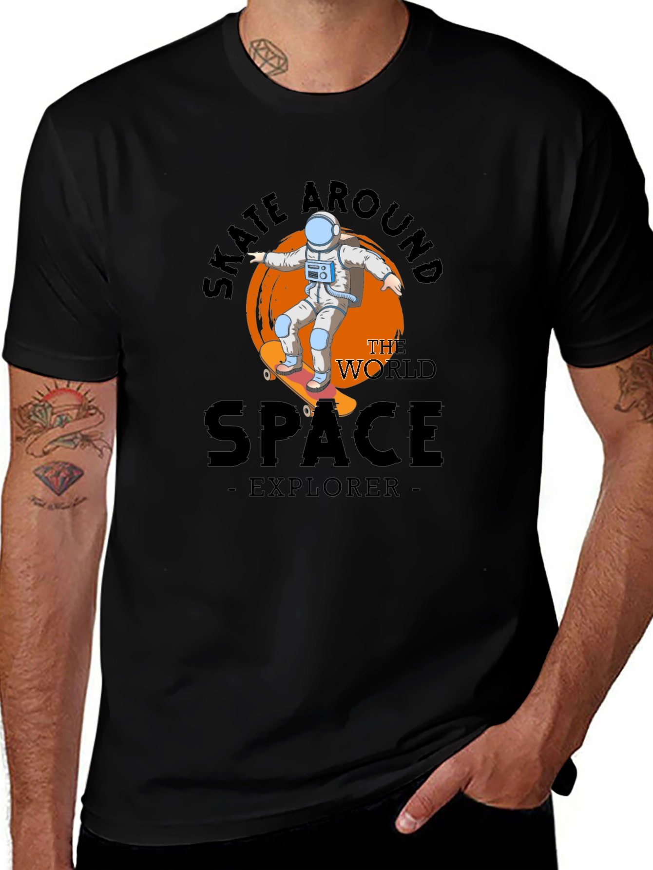 Skate Around Space Explorer Black T-Shirt