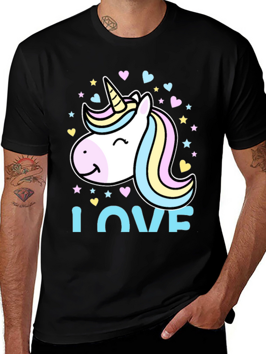 Unicorn Love Graphic Tee - Black Cotton Blend