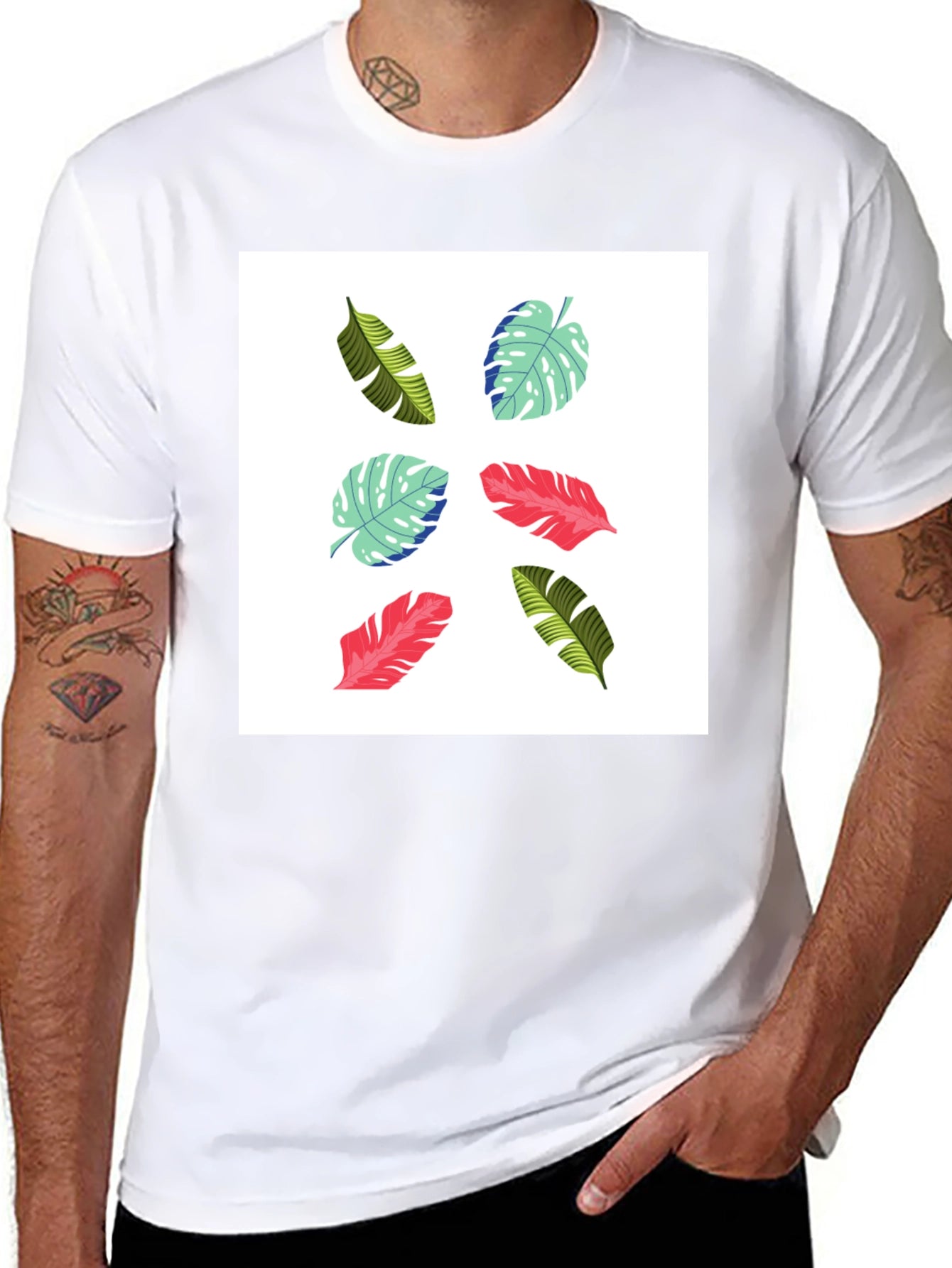 Tropical Leaf Print T-Shirt - Modern Style