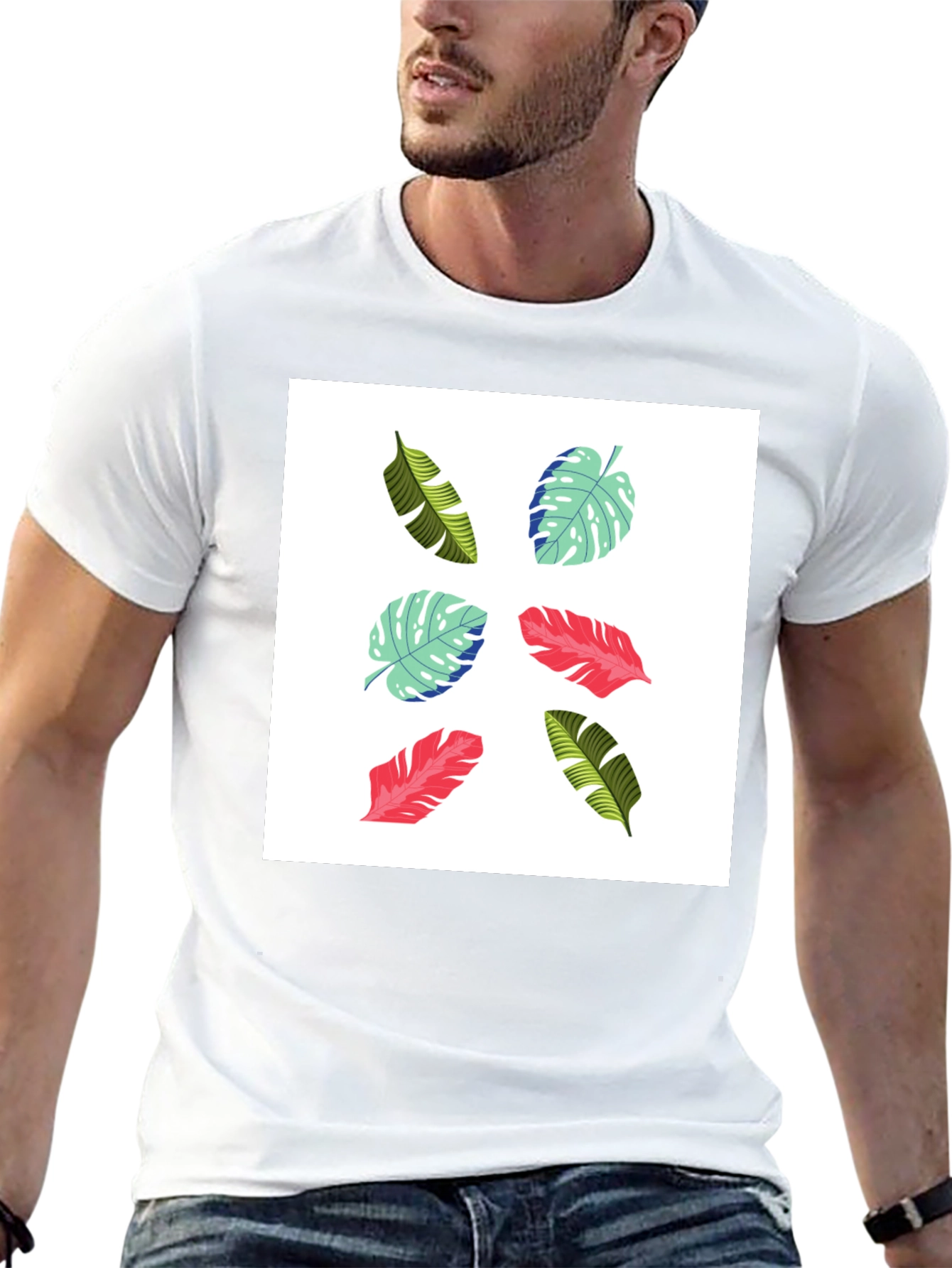 Tropical Leaf Print T-Shirt - Modern Style