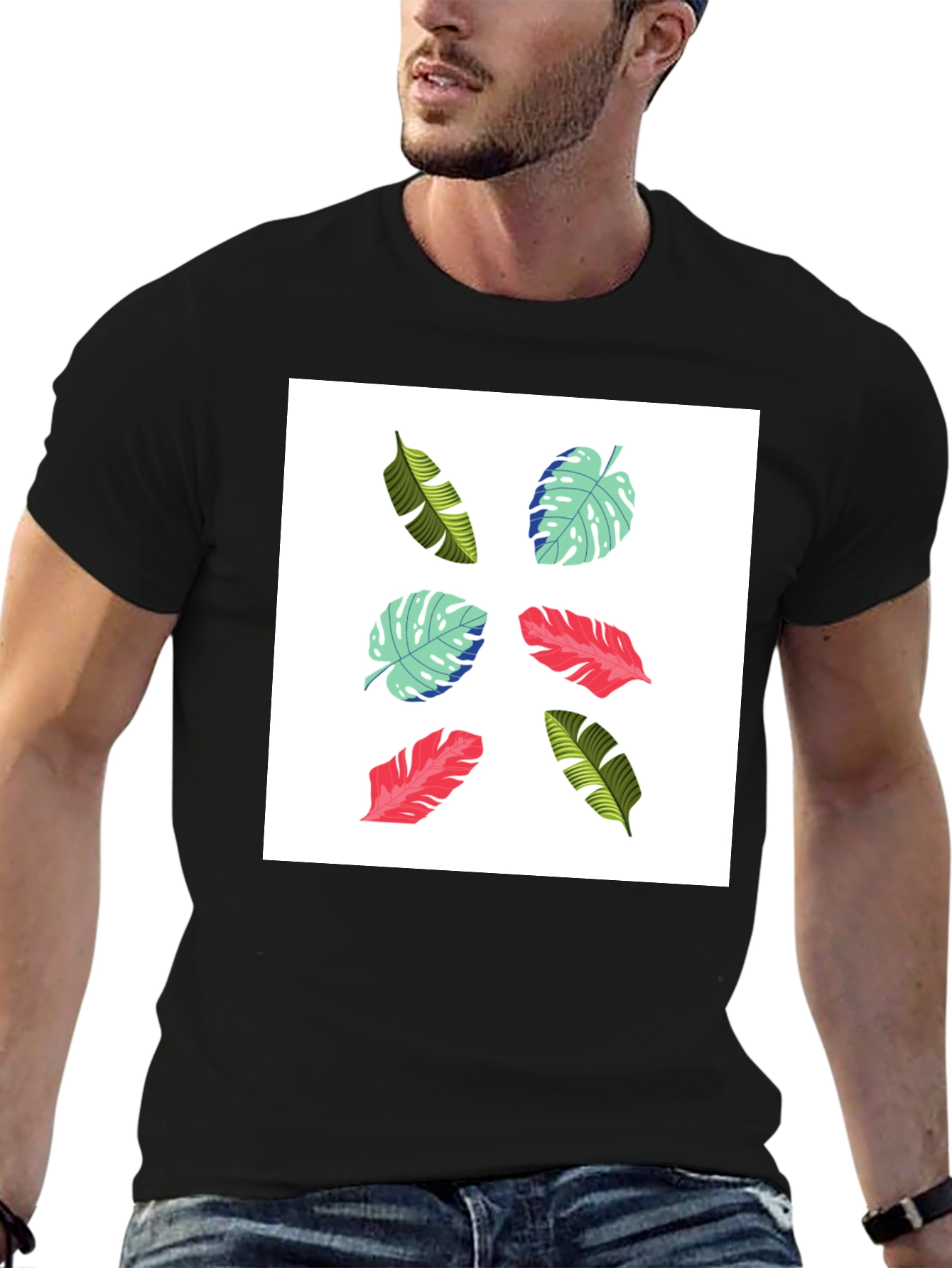 Tropical Leaf Print T-Shirt - Modern Style
