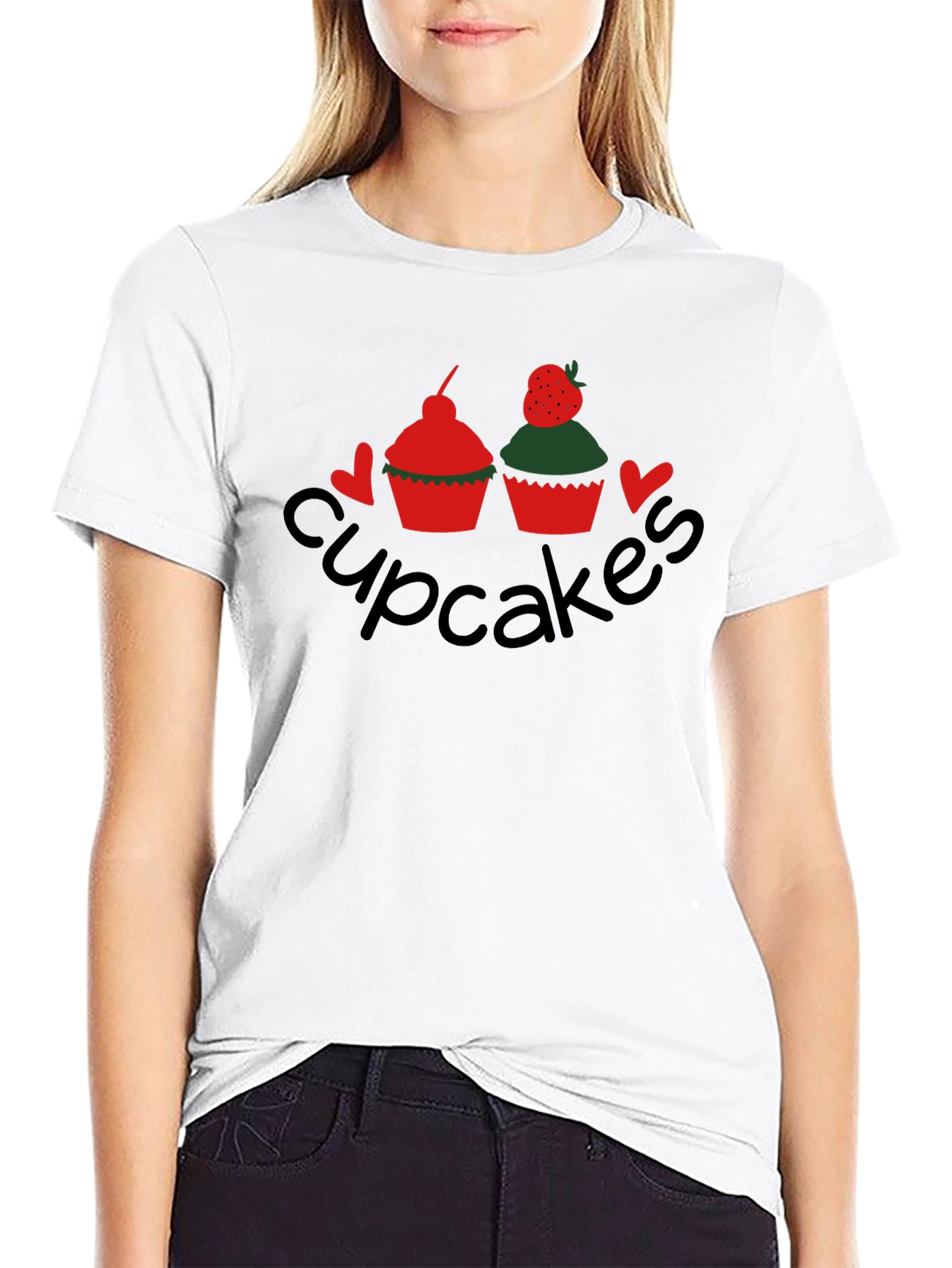 Cupcakes Graphic Tee - Black Crew Neck T-Shirt
