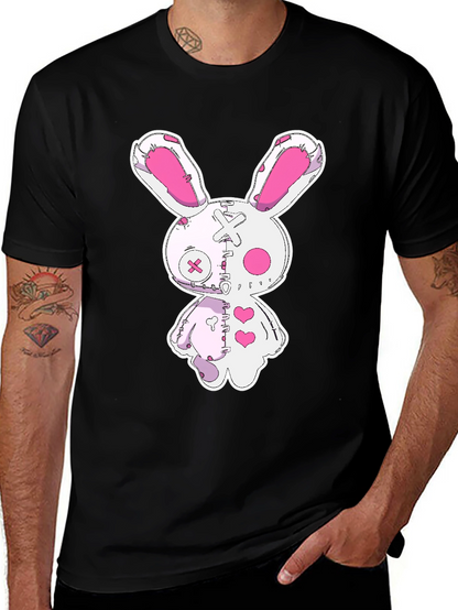 Creepy Cute Bunny Graphic Tee - Black Cotton