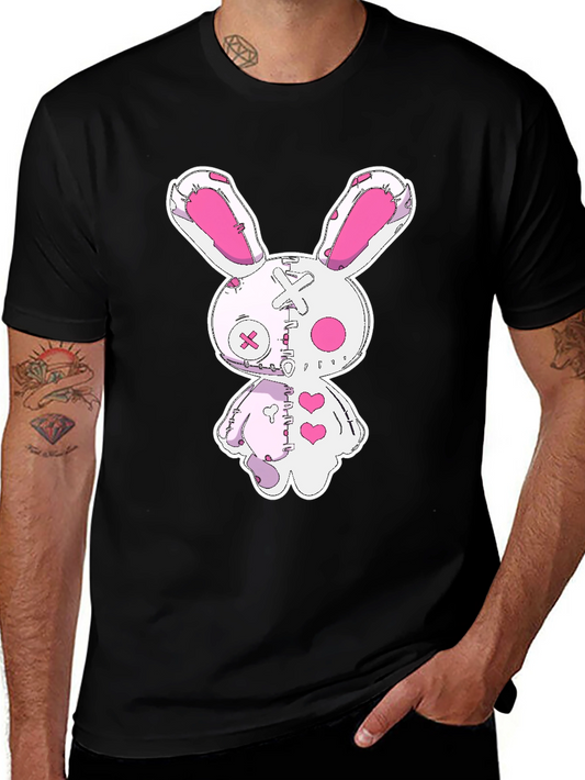 Creepy Cute Bunny Graphic Tee - Black Cotton