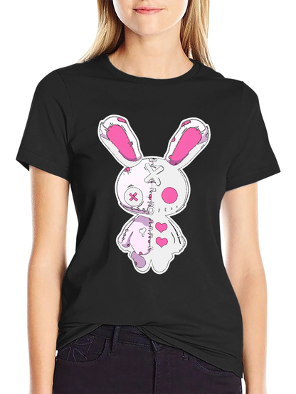 Creepy Cute Bunny Graphic Tee - Black Cotton
