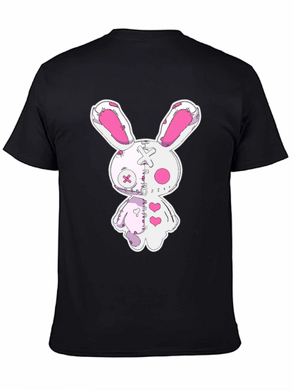 Creepy Cute Bunny Graphic Tee - Black Cotton