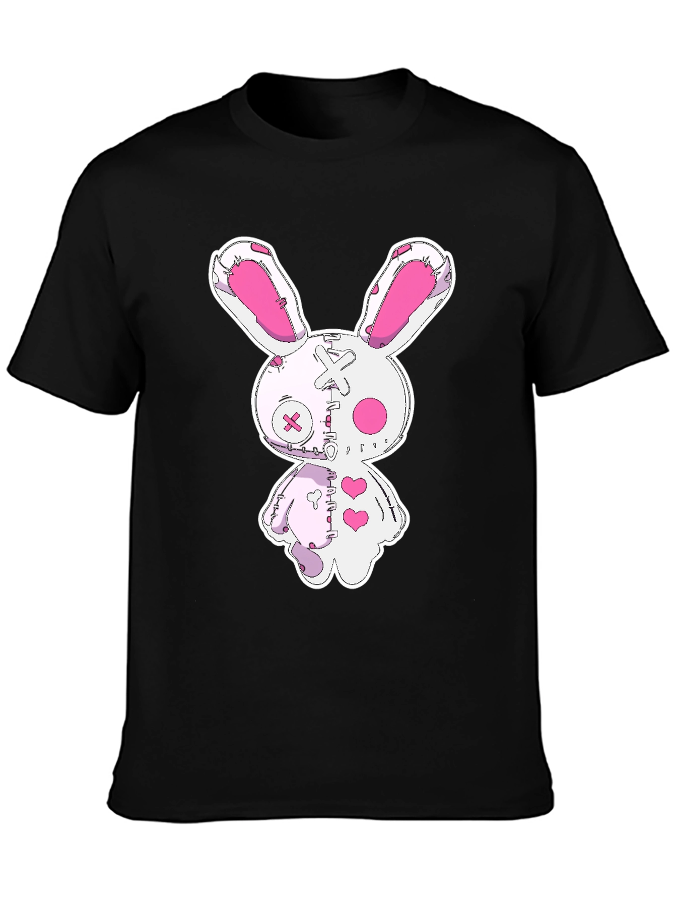 Creepy Cute Bunny Graphic Tee - Black Cotton