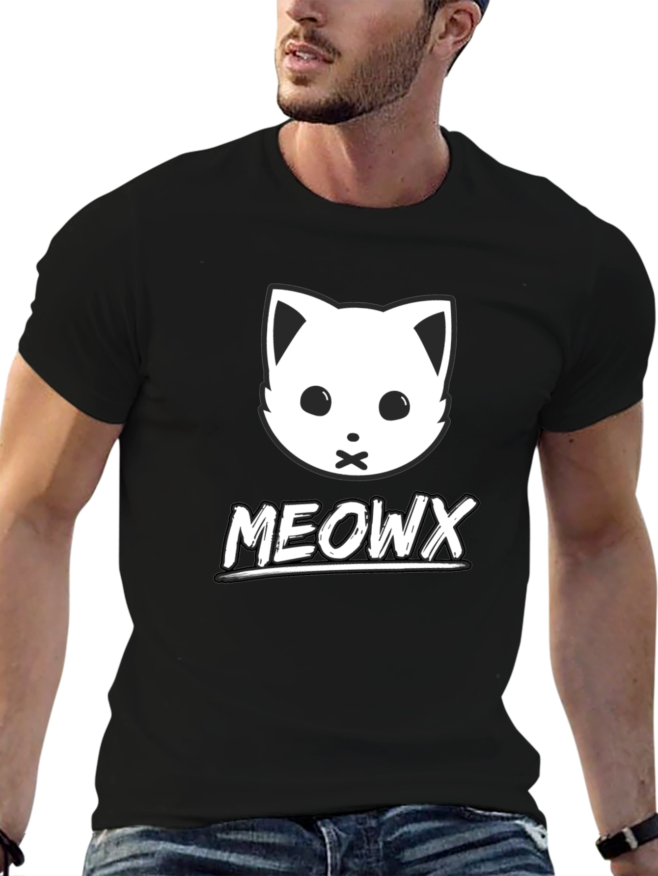 MEOWX Cat Graphic Tee - Soft Black Cotton Blend