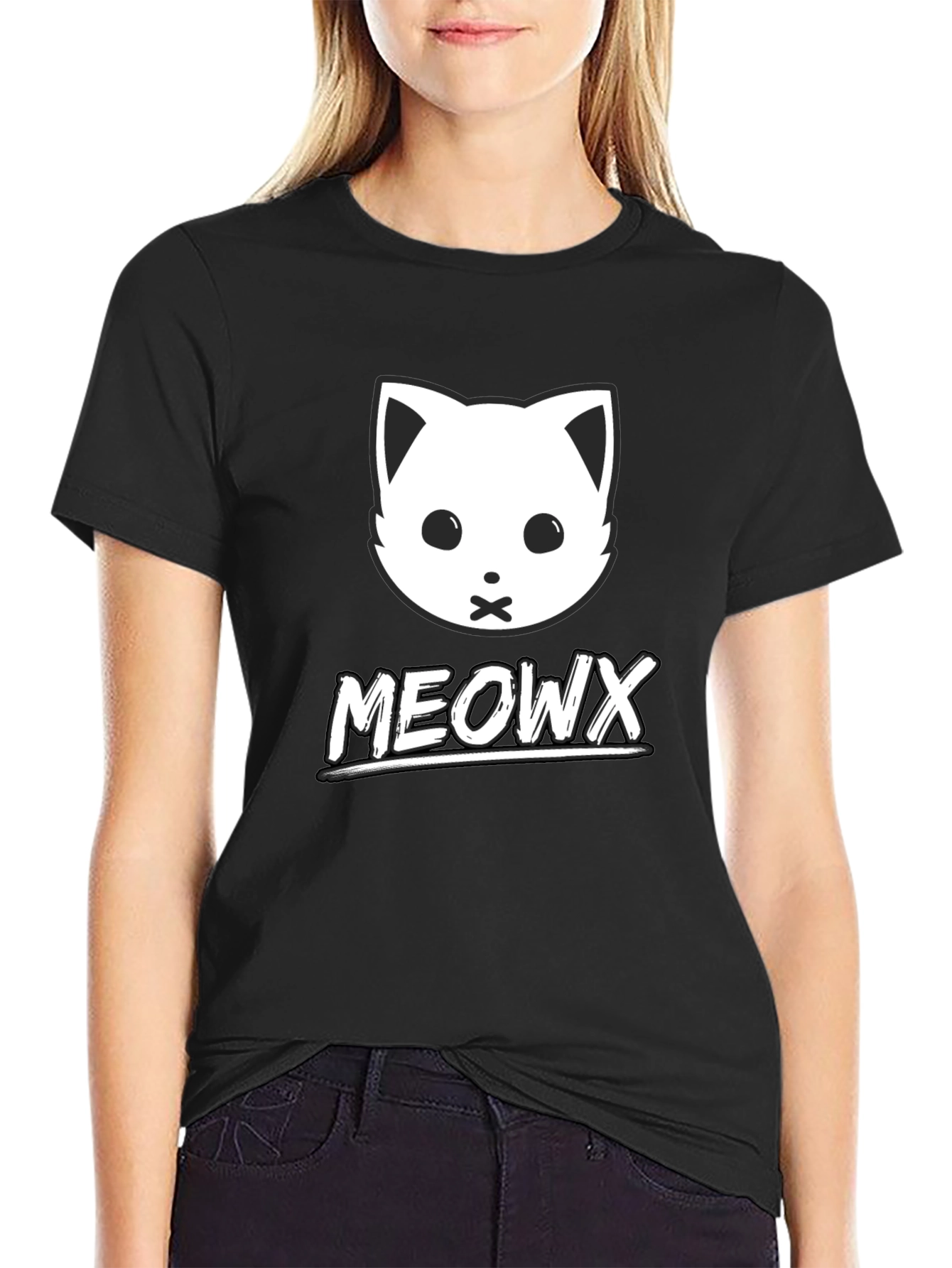 MEOWX Cat Graphic Tee - Soft Black Cotton Blend