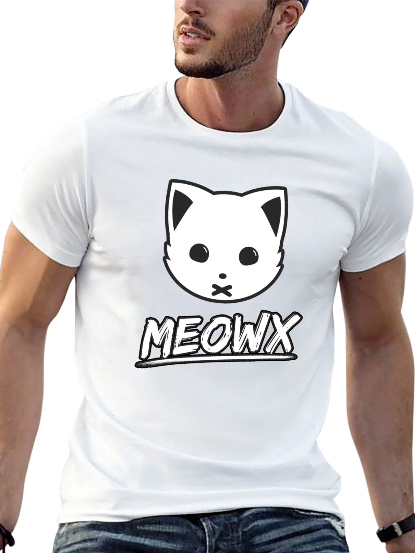 MEOWX Cat Graphic Tee - Soft Black Cotton Blend