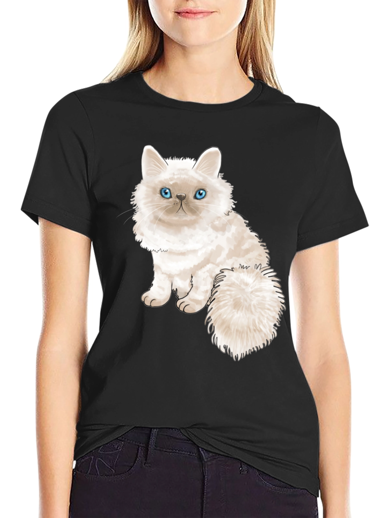 Cute Cat Graphic Tee - Black
