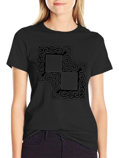 Black Graphic Tee with Ornate Square Design