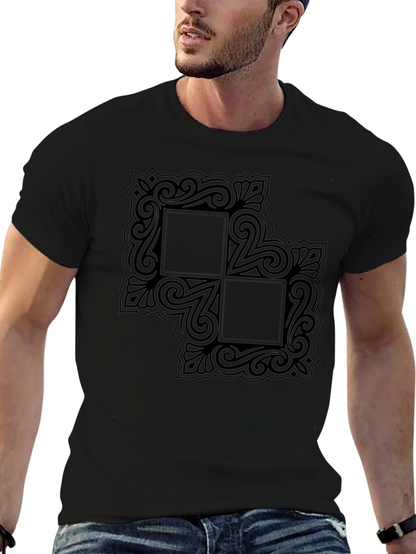 Black Graphic Tee with Ornate Square Design
