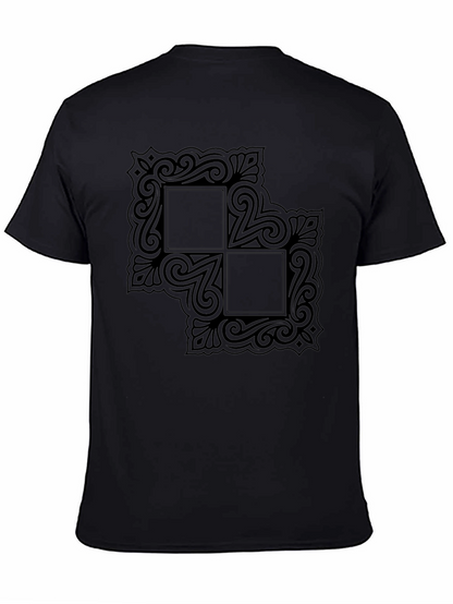 Black Graphic Tee with Ornate Square Design