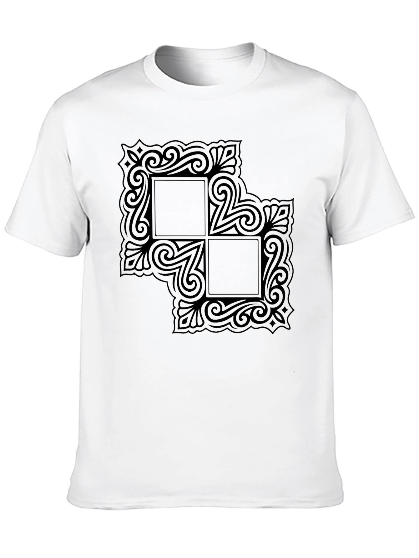 Black Graphic Tee with Ornate Square Design