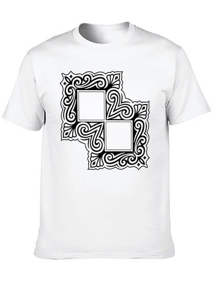 Black Graphic Tee with Ornate Square Design