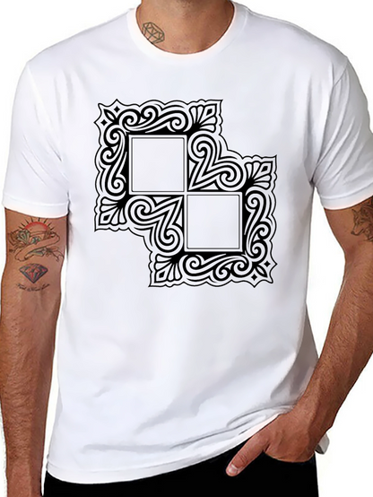 Black Graphic Tee with Ornate Square Design