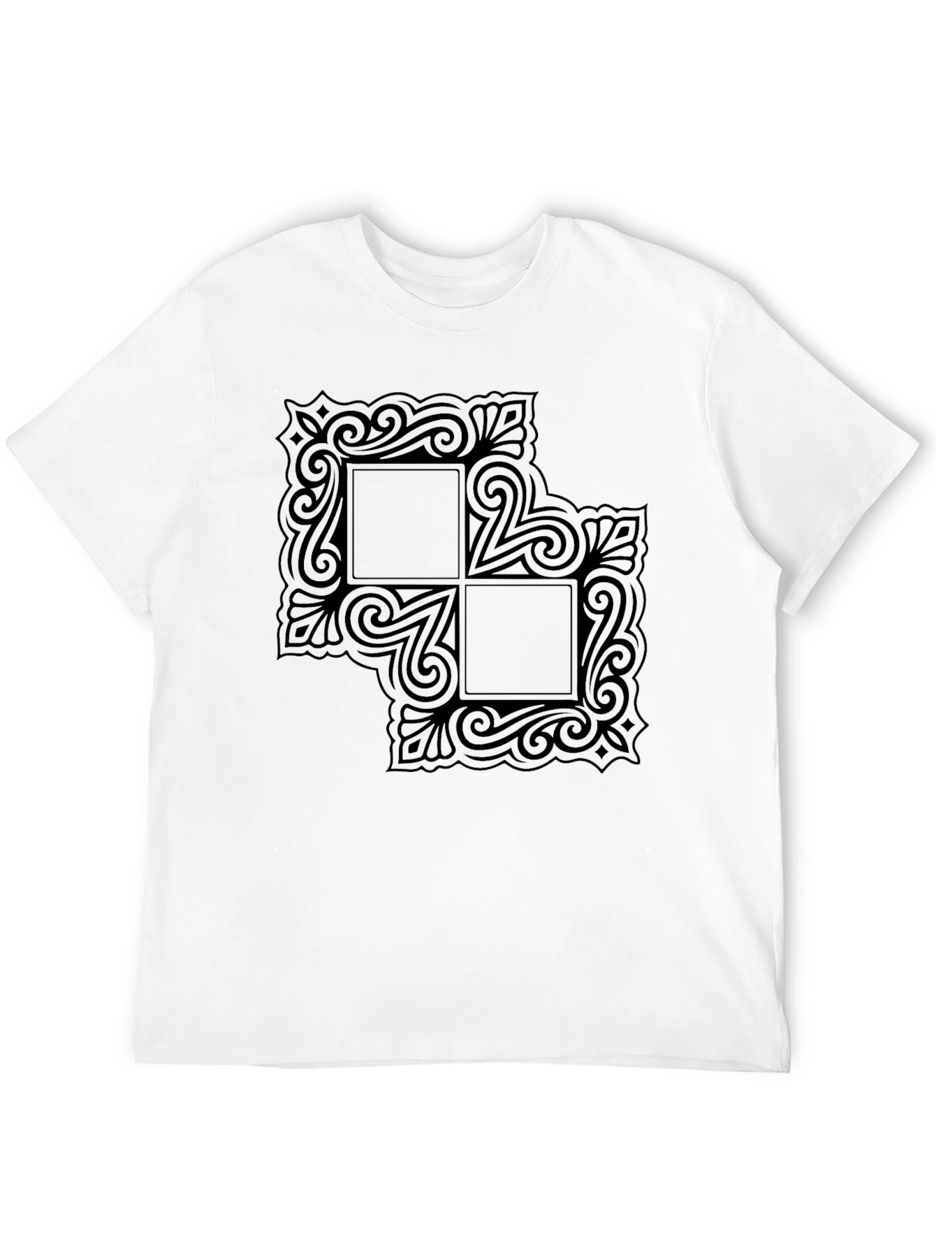 Black Graphic Tee with Ornate Square Design