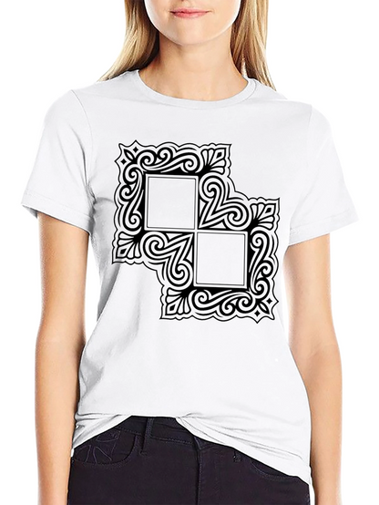 Black Graphic Tee with Ornate Square Design