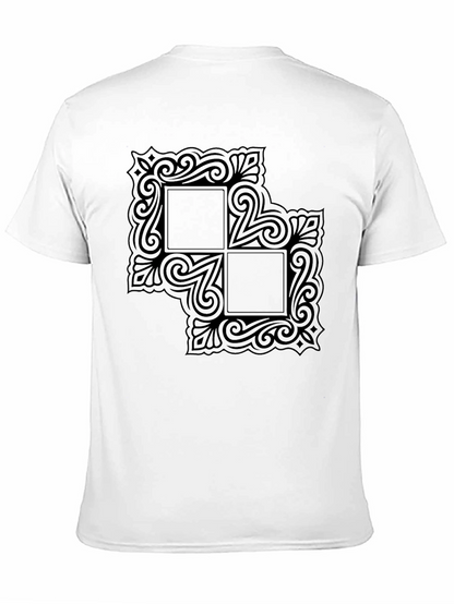 Black Graphic Tee with Ornate Square Design