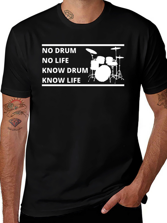 Drummer Tee: No Drum No Life - Black Cotton T-Shirt