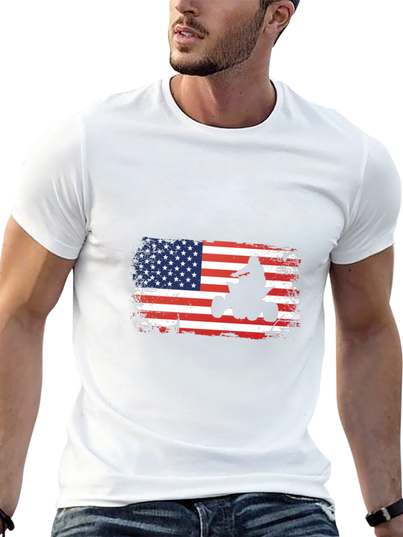 American Flag ATV Rider Graphic Tee - Patriotic Shirt