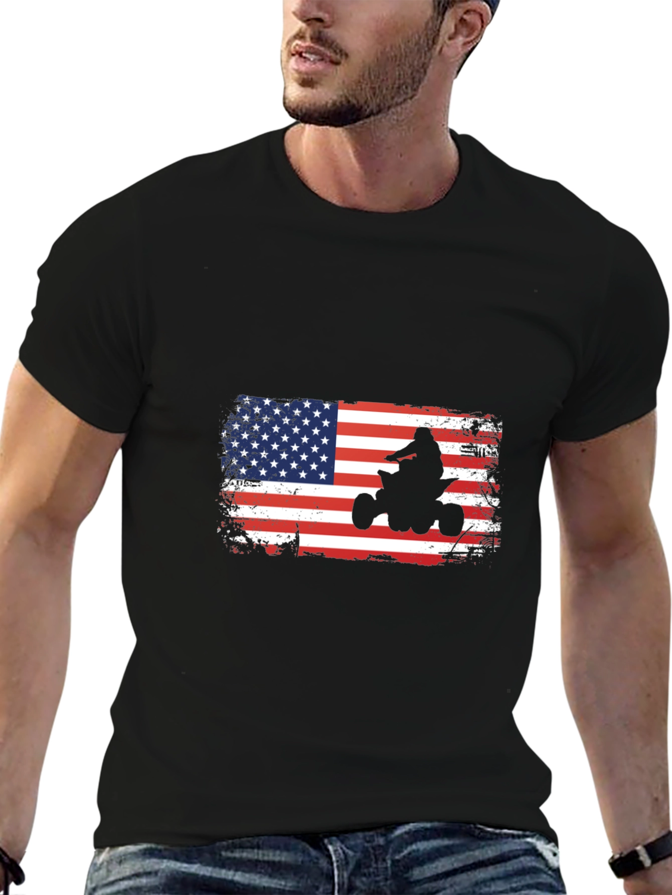 American Flag ATV Rider Graphic Tee - Patriotic Shirt