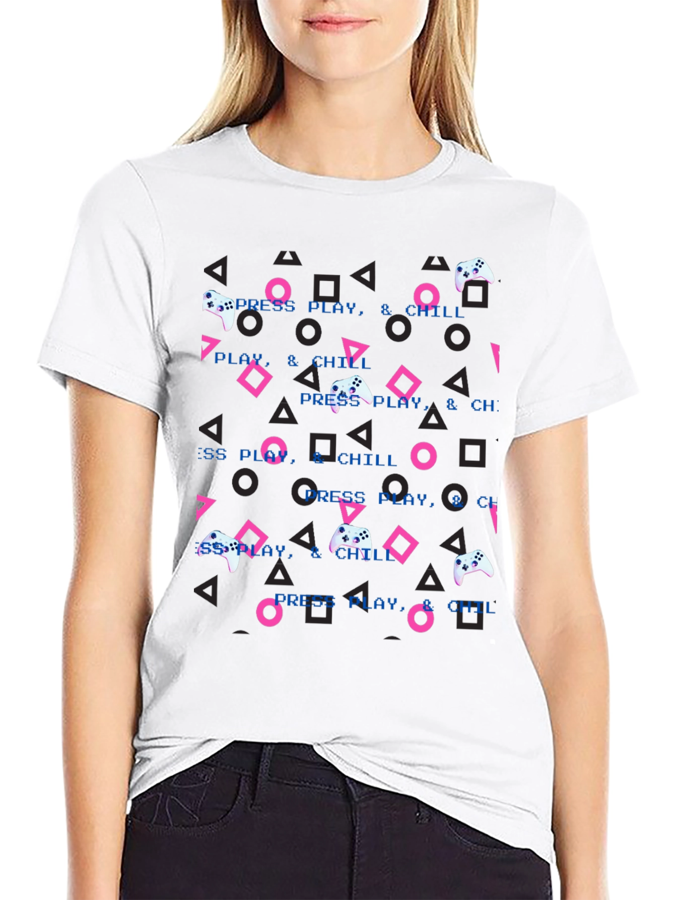 Press Play & Chill Gamer T-Shirt - Retro Design