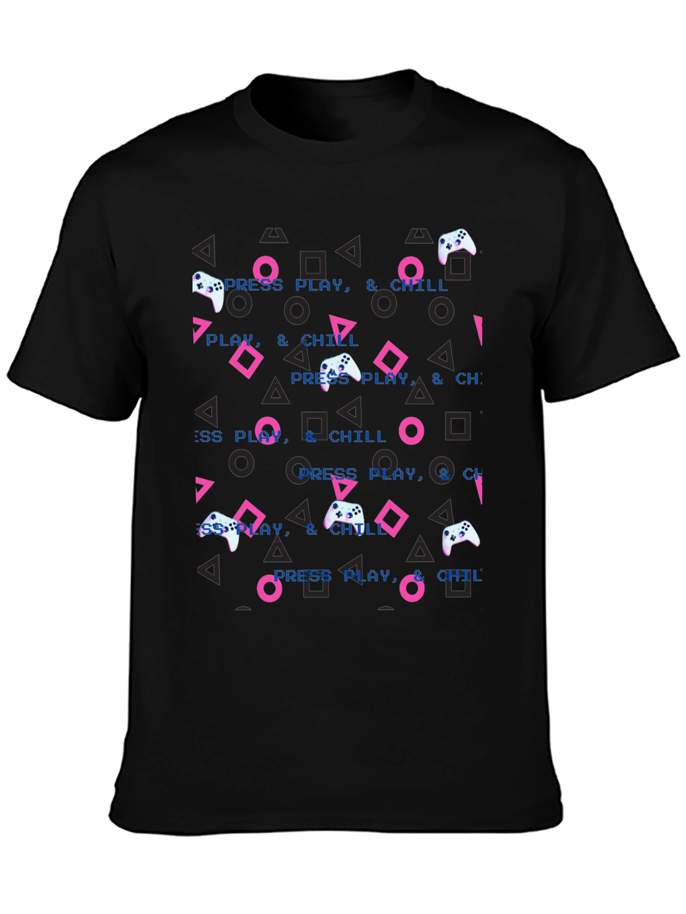 Press Play & Chill Gamer T-Shirt - Retro Design