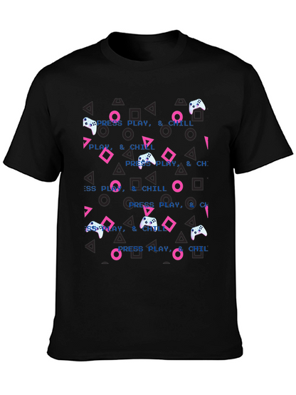 Press Play & Chill Gamer T-Shirt - Retro Design